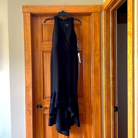 Xscape Black High/Low Flounce Midi Dress 6P. Never Worn - Picture 4 of 9